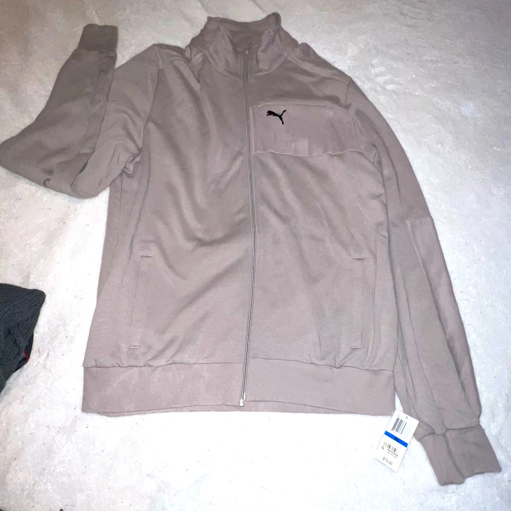 Puma Track Jacket Zip Up Front Pocket Sweatshirt Beige XL
